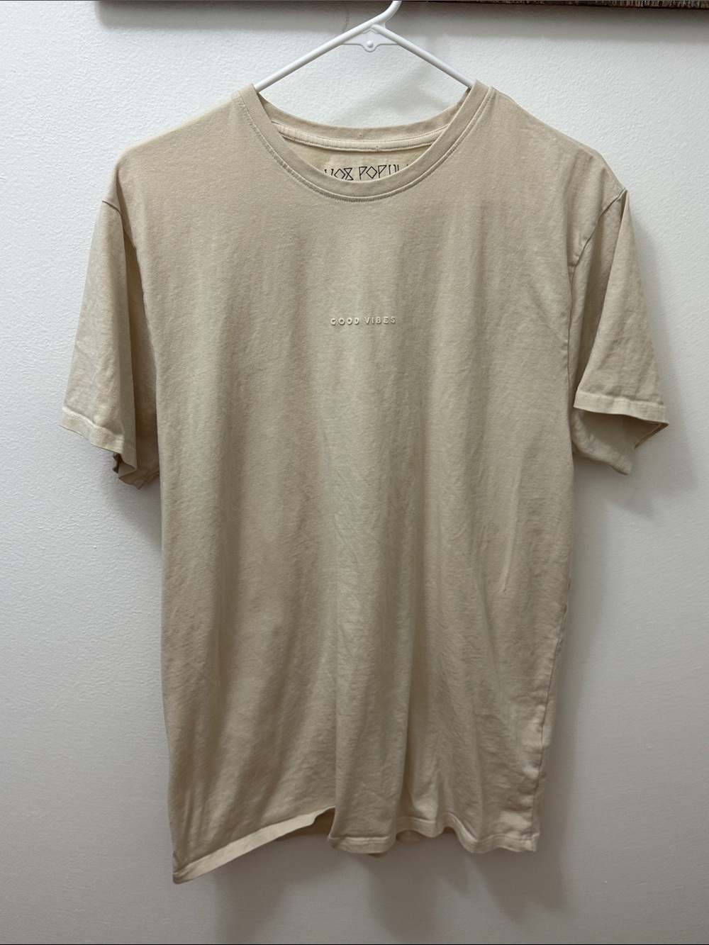 Good Vibes Embroidered Crew Neck T-Shirt - Beige